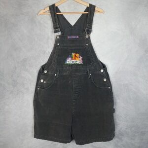 Vintage Winnie Pooh Shortalls Womens Large Gray Corduroy Embroidered Overalls